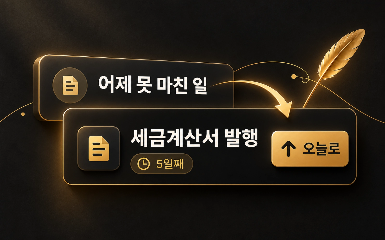 어제 못 마친 일 곁에 「오늘로」 단추가 있는 그림
